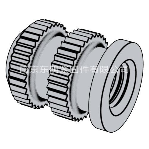 DIN 16903(T) - 1974 滚花通孔中间带槽多台阶镶入螺母 封闭型 T型
