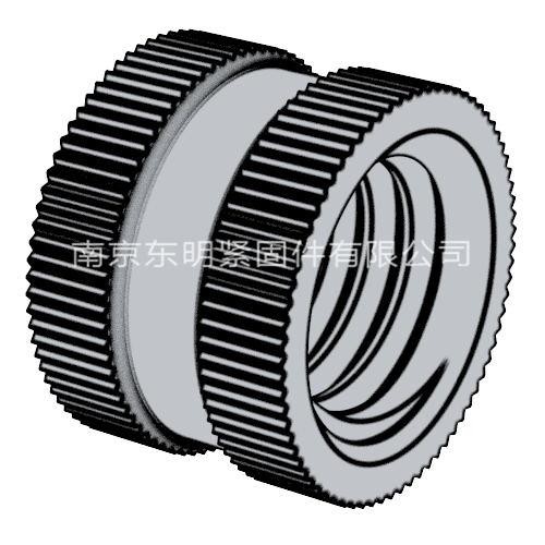 DIN 16903(B) - 1974 滚花通孔中间带槽镶入螺母 - B型