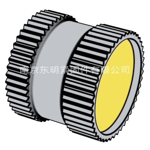 DIN 16903(F) - 1974 滚花通孔中间带槽镶入螺母 带密封垫 - F型